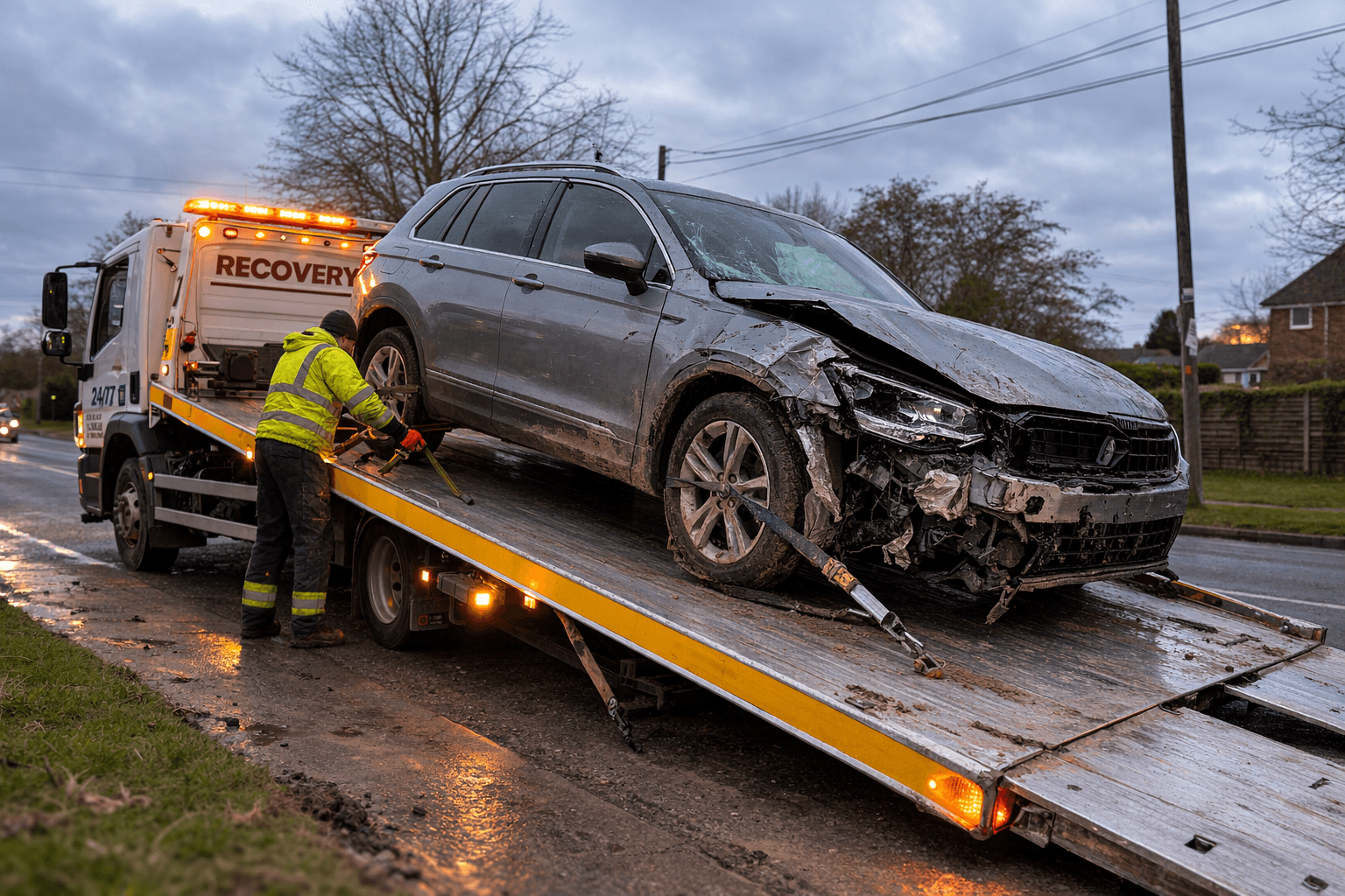 Scrap car being collected for recycling in Goole